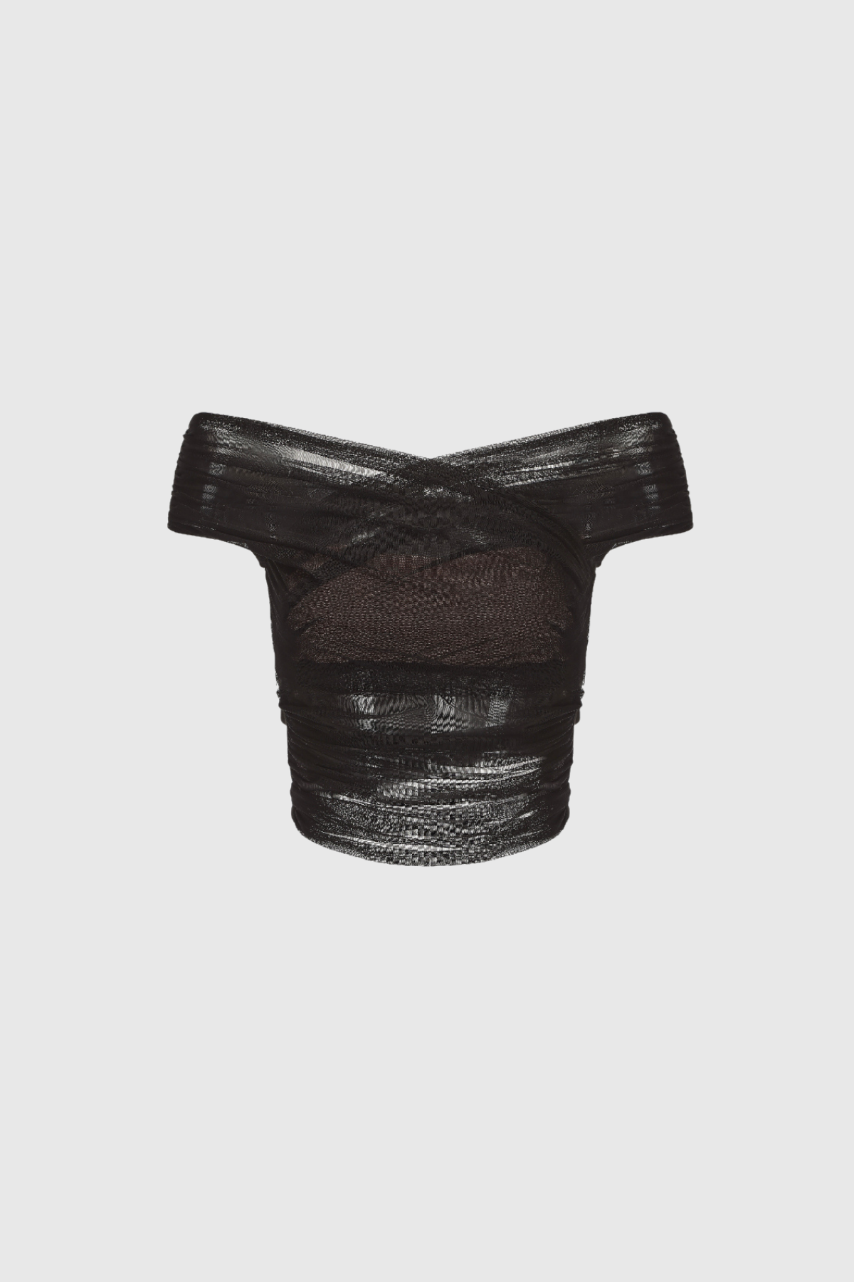 Alusia Off Shoulder Ruch Mesh Top In Black
