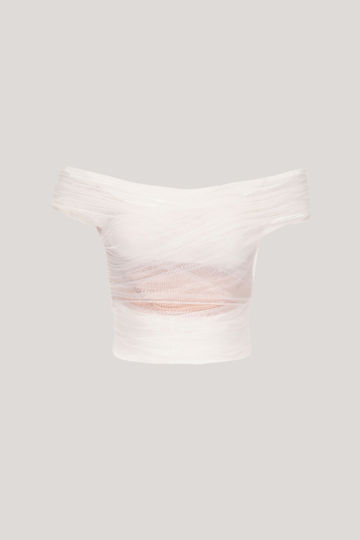 Alusia Off Shoulder Ruch Mesh Top In White