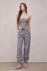 Amaia Flower Stripe Lace Up Top