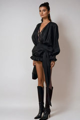 Aminah Lace Plunge Bow Mini Dress