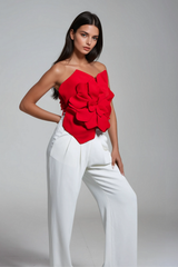 Amiri Flower Off Shoulder Top In Red