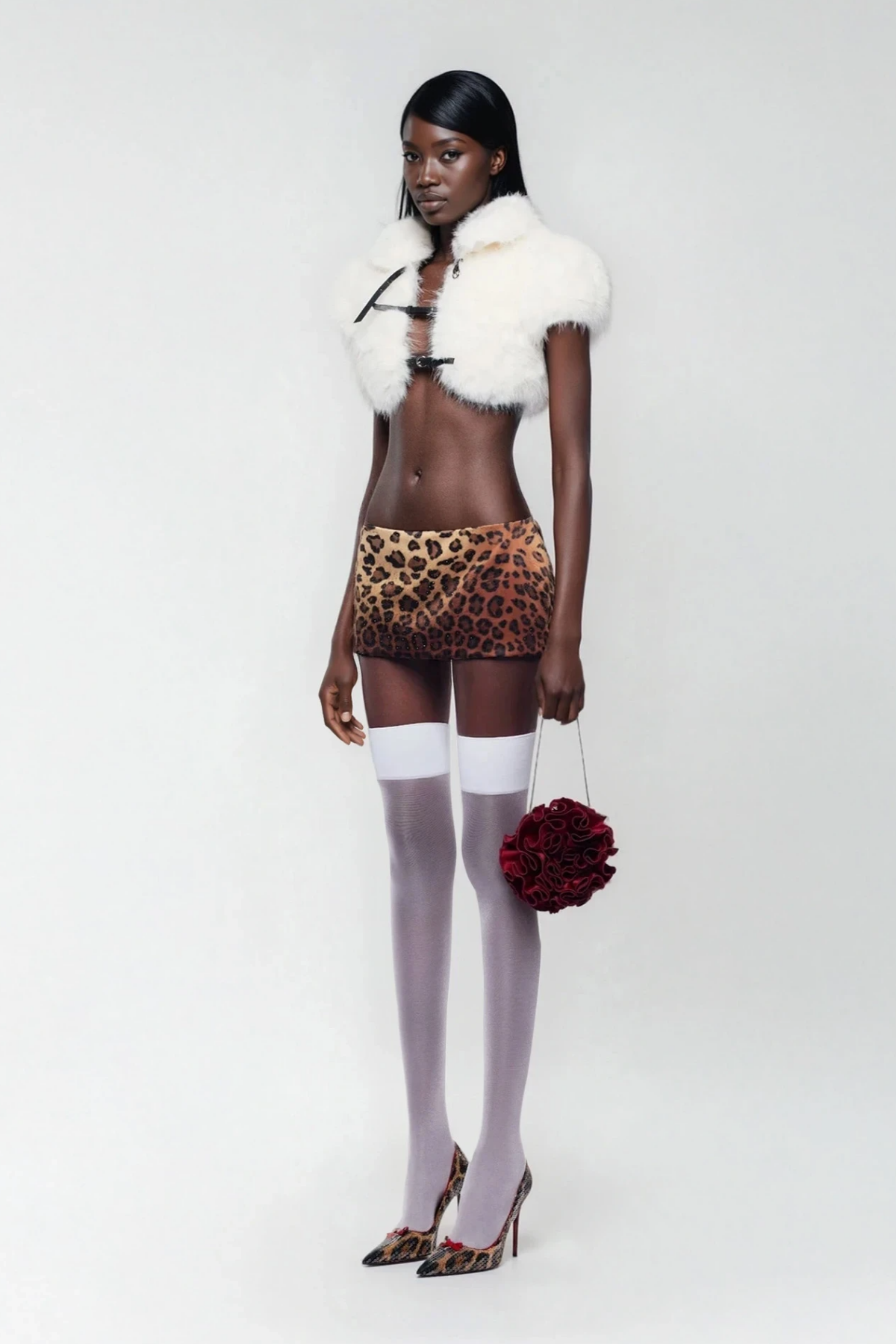 Amytis Faux Fur Cutout Crop Top In White