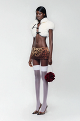 Amytis Faux Fur Cutout Crop Top In White