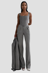 Anang Lapel Strapless Three Piece Pants Set In Grey