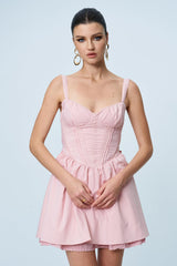 Anjolie Bow Ruch Ruffle Mini Dress In Pink