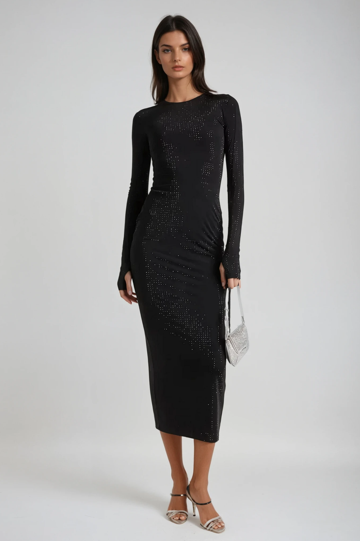 Anoki Rhinestone Bodycon Maxi Dress In Black