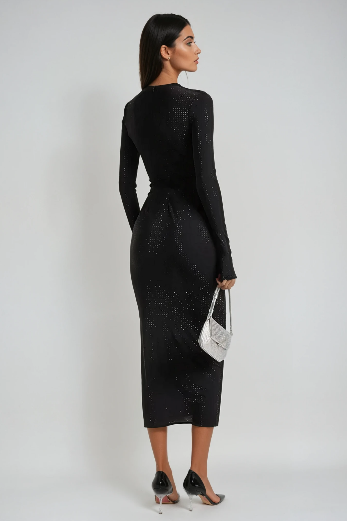 Anoki Rhinestone Bodycon Maxi Dress In Black