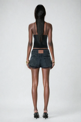 Aqila Lace Deconstruct Short Jeans In Black