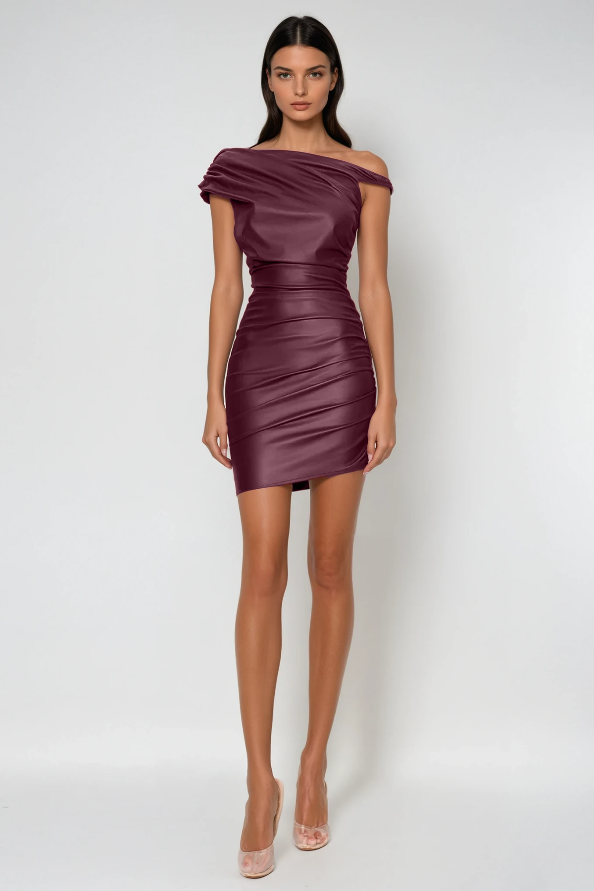 Aquaria Ruch Twist Asymmetric Leather Mini Dress In Red