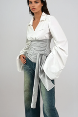 Arabia Deconstruct Lace Up Plunge Shirt