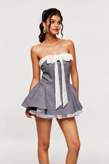 Arafa Bow Lace Ruffle Strapless Mini Dress