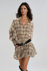 Ardal Grid Mesh Ruffle Ruch Mini Dress