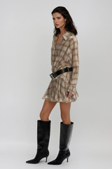 Ardal Grid Mesh Ruffle Ruch Mini Dress