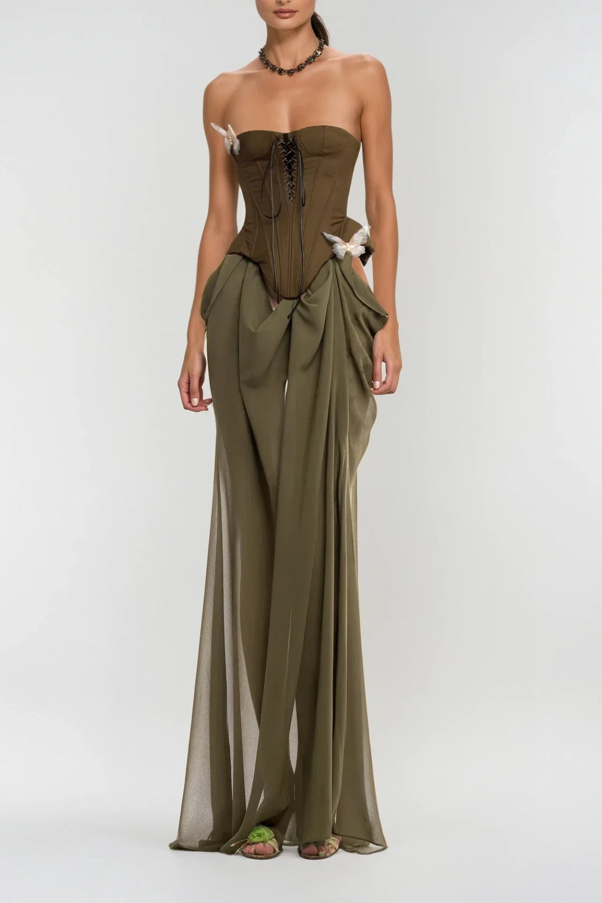 Ardelis Strapless Butterfly Lace Up Skirt Set