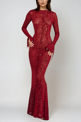 Ardelle Leopard Mesh Backless Maxi Dress