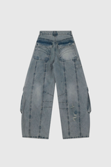 Arella Ripped Asymmetric Wide Cargo Jeans