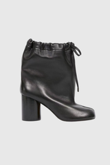 Ariadne Drawstring Lace Up Tabi Leather Boots In Black