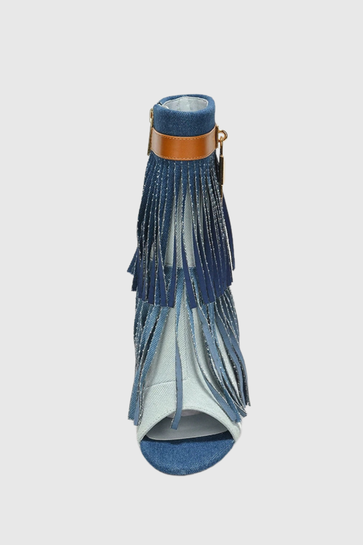 Arian Peep Toe Fringe Suede Boots In Blue