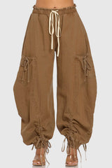 Astrid Drawstring Lace Up Jeans In Khaki