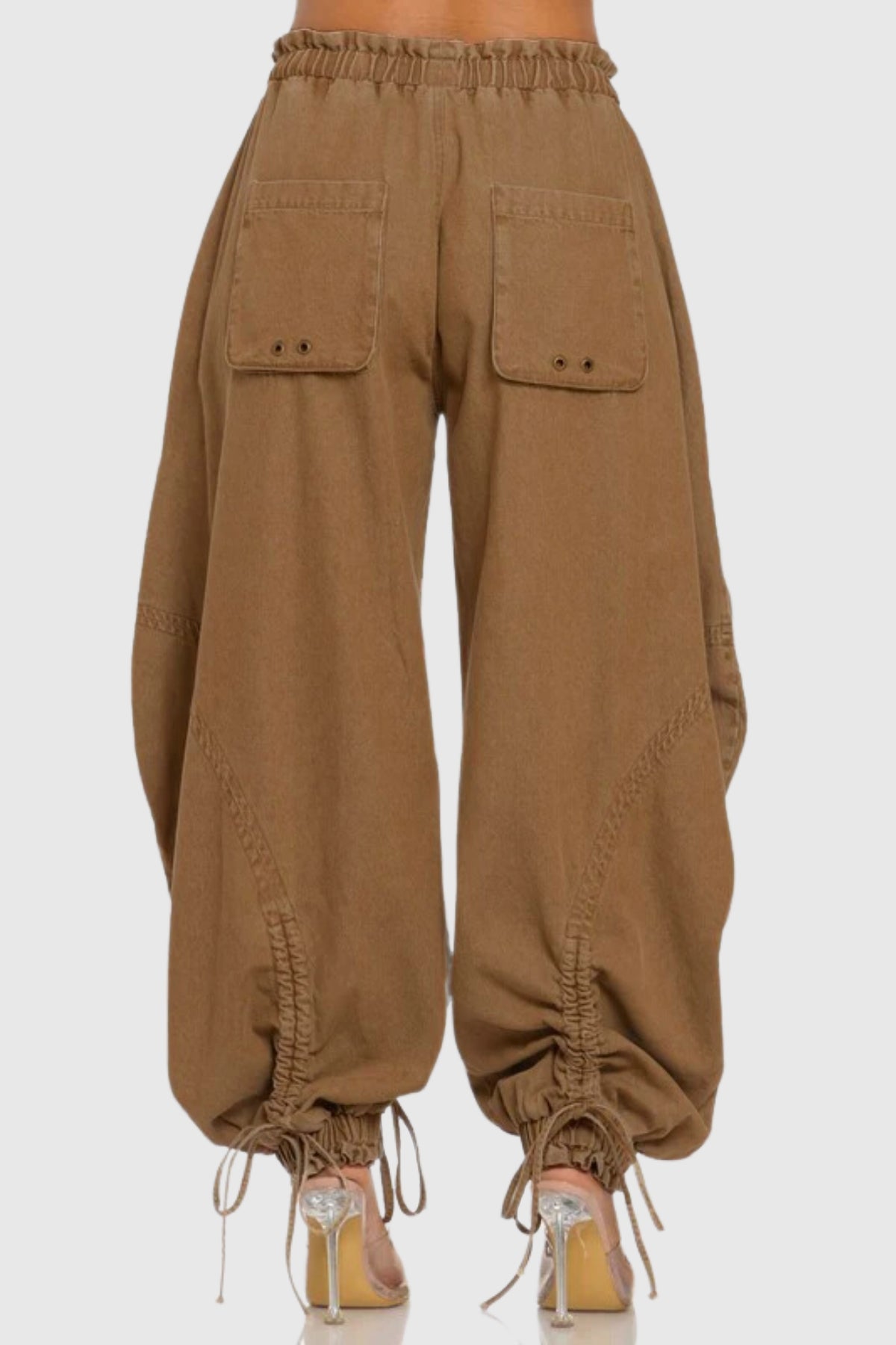 Astrid Drawstring Lace Up Jeans In Khaki
