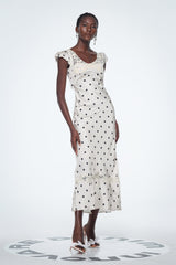 Badriyah Dot Satin Lace Maxi Dress