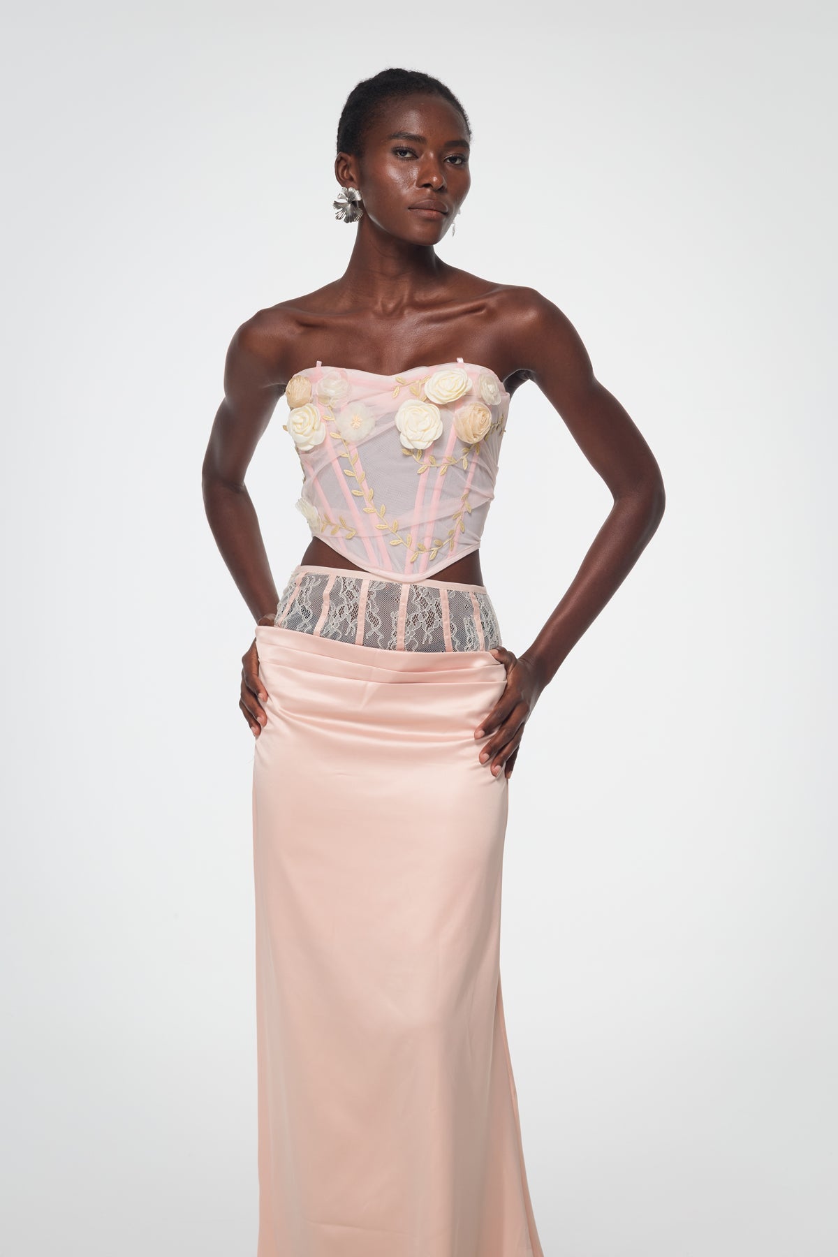 Bahador Corset Mesh Flower Top