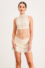 Baldomar Cutout Sleeveless Skirt Set In Apricot