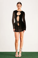 Balendin Lace Cutout Mesh Mini Dress In Black