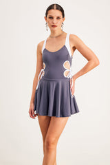 Baptist Ruffle Lace Up Mini Dress In Grey