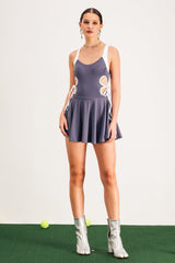 Baptist Ruffle Lace Up Mini Dress In Grey