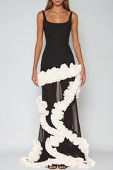 Beckah Mesh Ruffle Asymmetric Maxi Dress