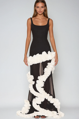 Beckah Mesh Ruffle Asymmetric Maxi Dress