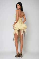 Bedagi Ruch Halter Neck Ruffle Fringe Mini Dress