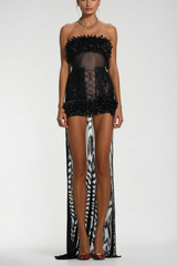 Begum Mesh Ruffle Lace Up Asymmetric Mini Dress