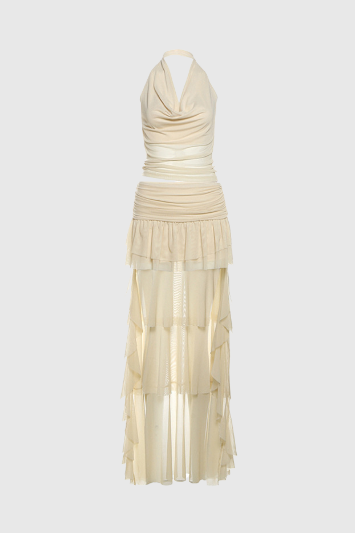 Behitha Ruch Ruffle Mesh Cowl Neck Skirt Set