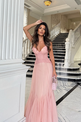 Beppe Lace Corset Tulle Dress In Blush