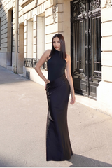 Beres Tank Top Satin Maxi Dress In Black