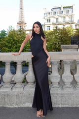 Beres Tank Top Satin Maxi Dress In Black
