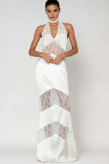 Bernal Satin Lace Cutout Floral Maxi Dress In White