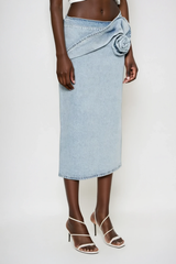 Bernd Flower Deconstruct Denim Midi Skirt