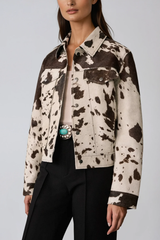 Bernie Cow Print Denim Jacket