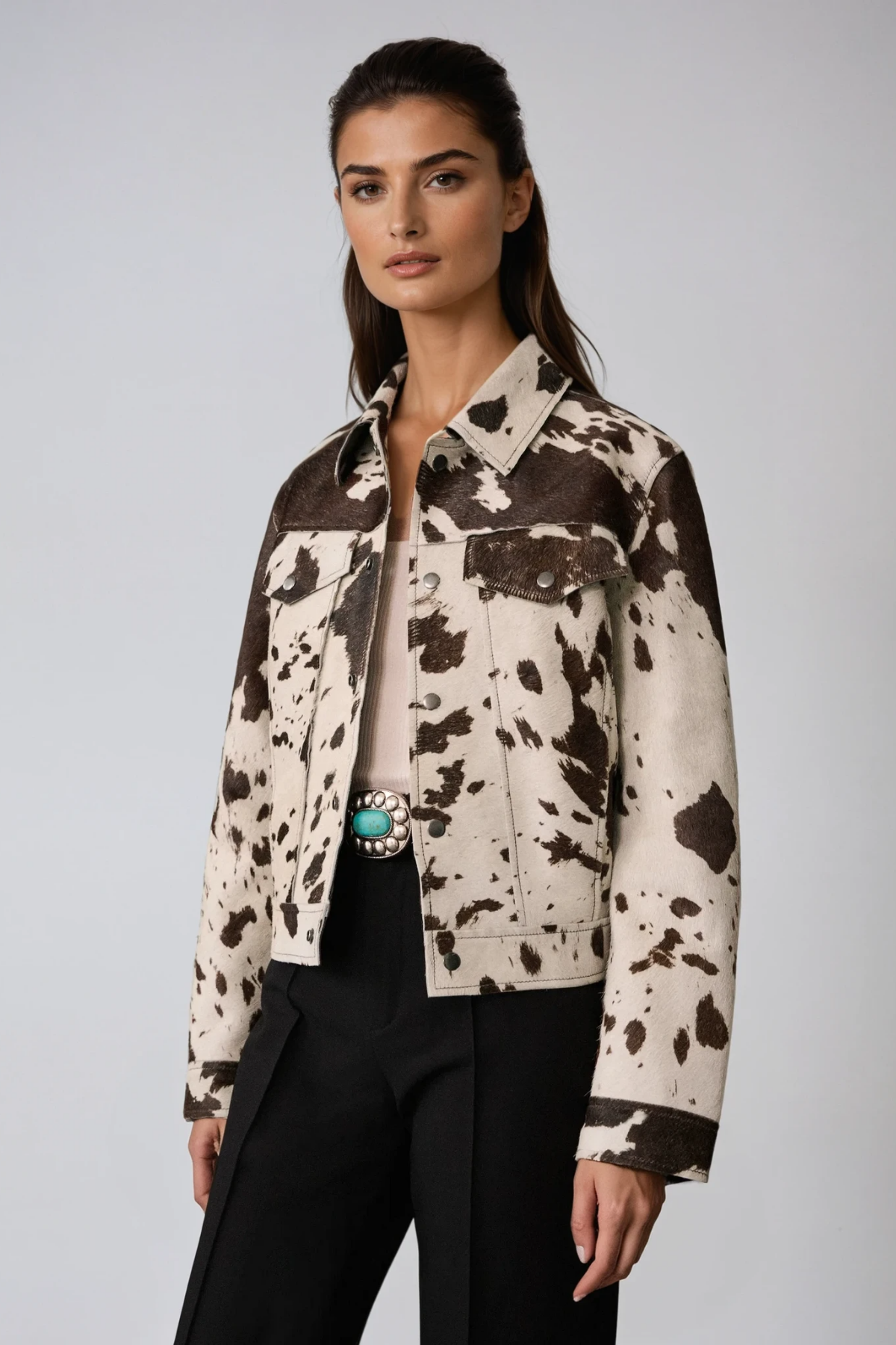 Bernie Cow Print Denim Jacket
