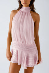 Bernique Halter Neck Ruch Ruffle Mini Dress In Pink