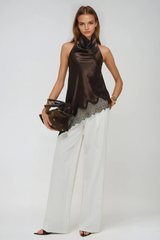 Bess Halter Neck Asymmetric Lace Top