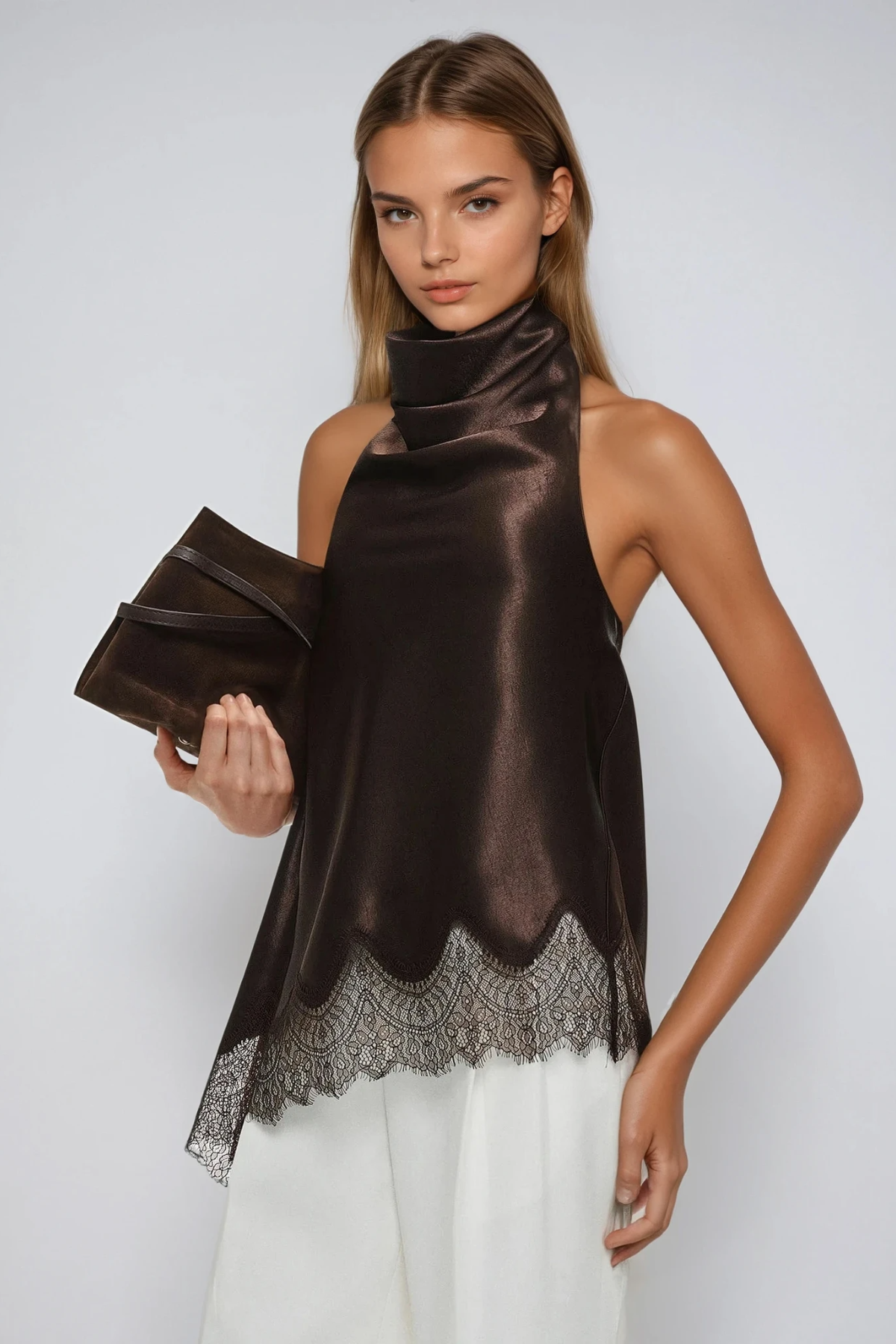 Bess Halter Neck Asymmetric Lace Top
