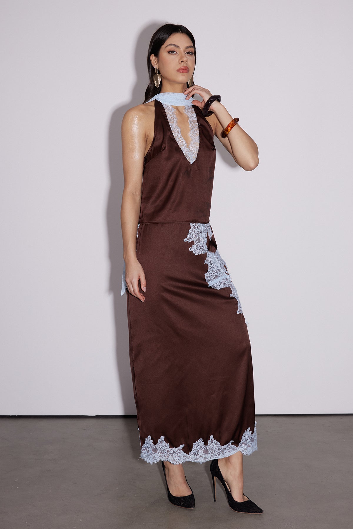 Bess Lace Asymmetric Skirt Set