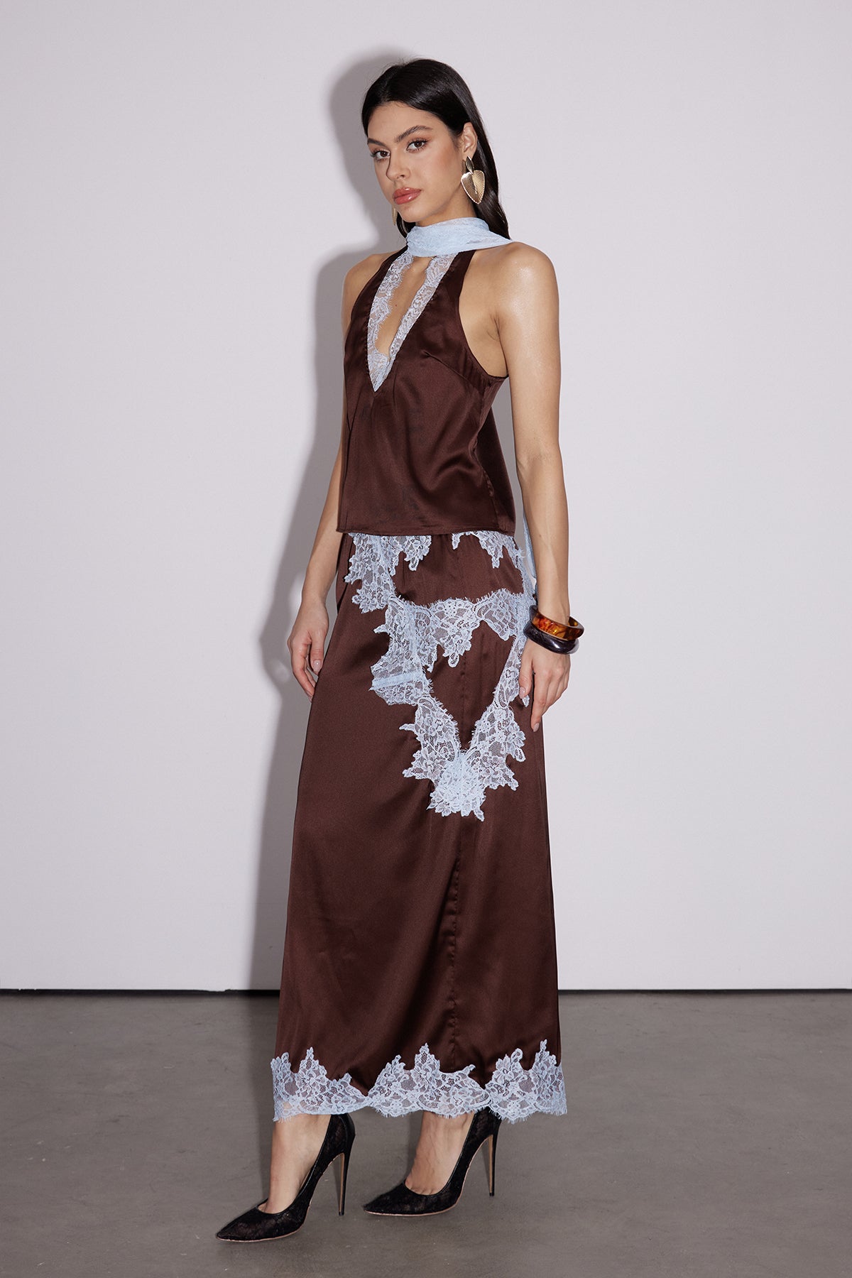 Bess Lace Asymmetric Skirt Set
