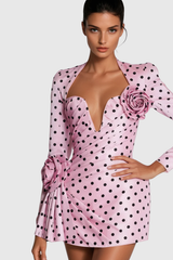 Biaggio Dot Flower Ruch Mini Dress In Pink