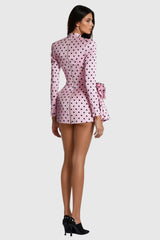 Biaggio Dot Flower Ruch Mini Dress In Pink