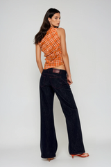 Bianca Grid One Shouder Ruch Top In Orange